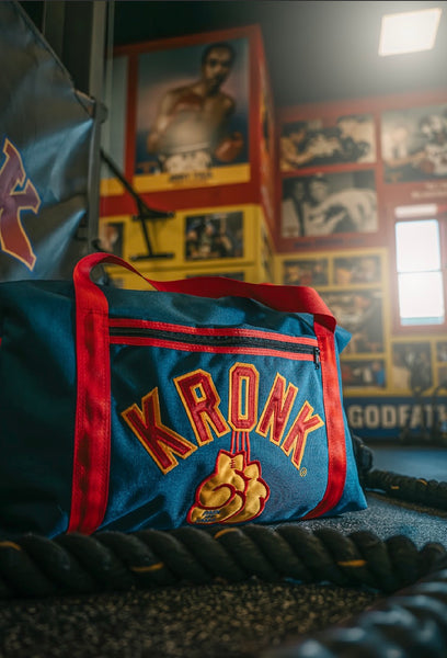 boxing gear bags KRONK Classic Navy Gym Bag – Iconic Boxing Duffel with Red Straps