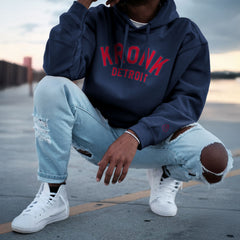 KRONK 'Detroit Outline' Performance Hoodie - Navy & Red