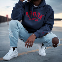 KRONK 'Detroit Outline' Performance Hoodie - Navy & Red