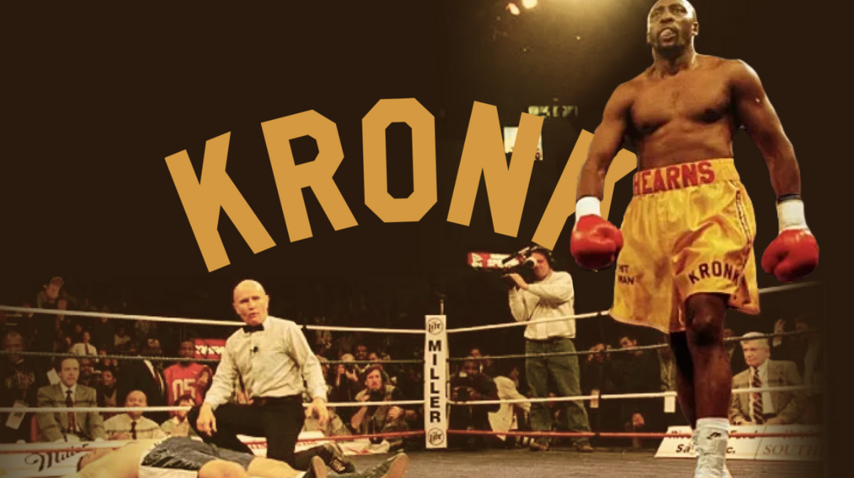Tommy Hearns in the ring with KRONK lettering